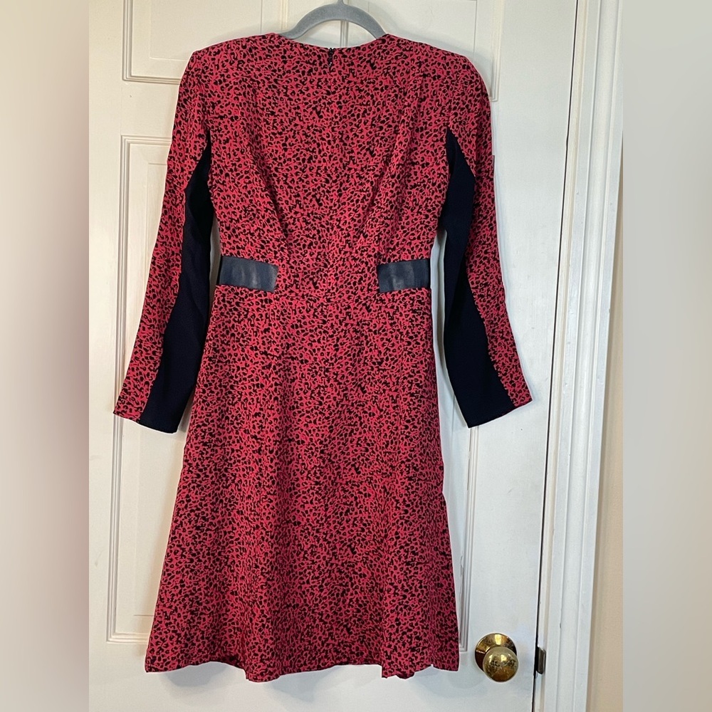 Nanette Lepore Womens Size 0 Pink Black Leopard Print Silk Leather Trim Dress - Picture 6 of 8